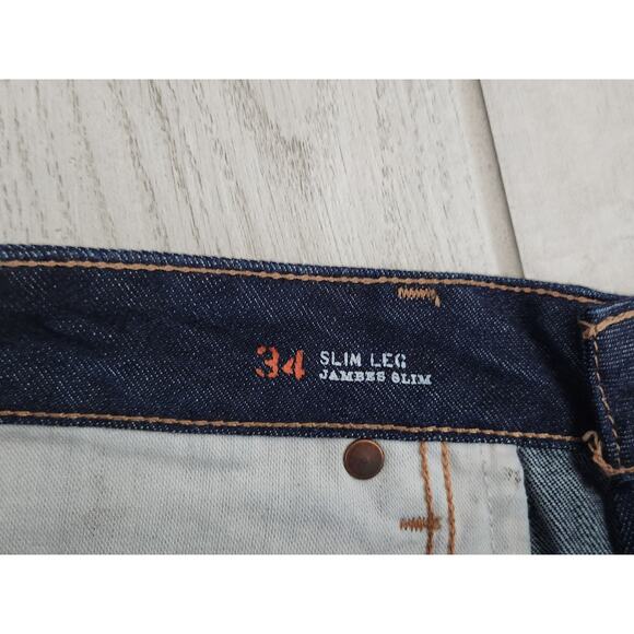 Lands End Men's Canvas Jeans Size 34x32 Slim Leg Stretch Dark Denim Blue - Picture 8 of 11